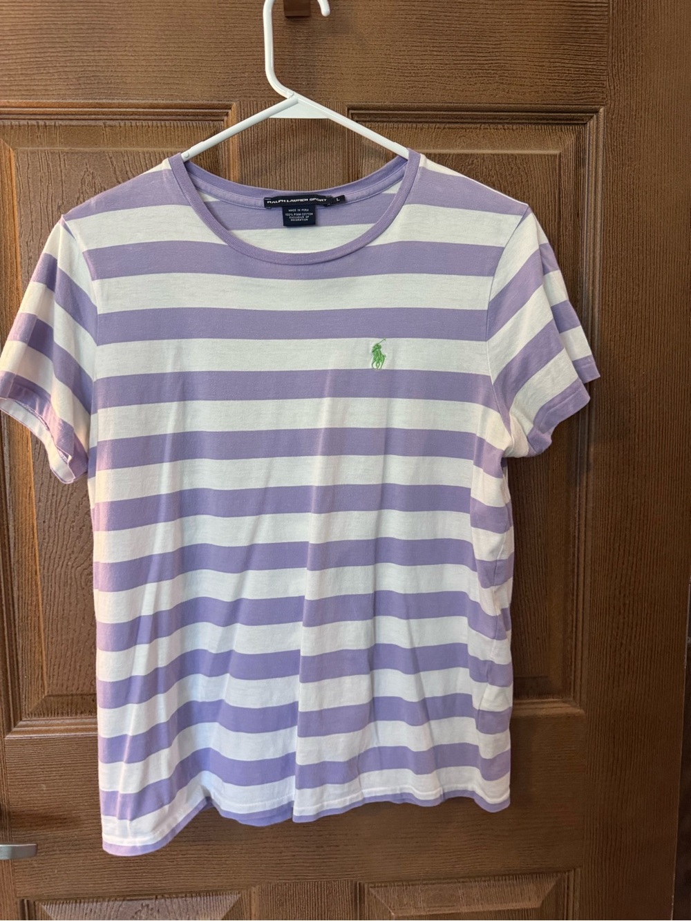 Ralph Lauren Sport Lavender & White Striped Tee -Size Large